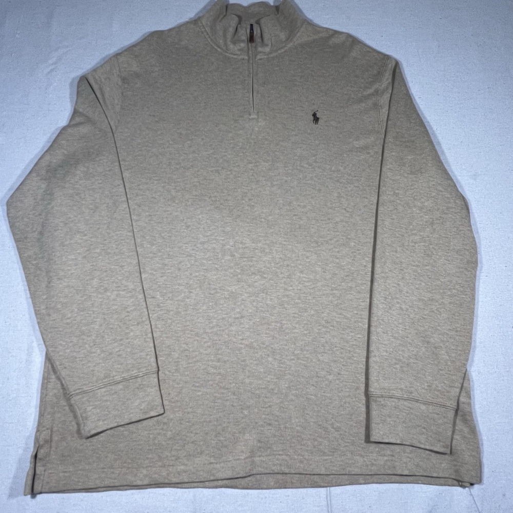 Polo Ralph Lauren Estate Rib Mockneck Quarter Zip Pullover Sweater Tan Size XL - Picture 2 of 10